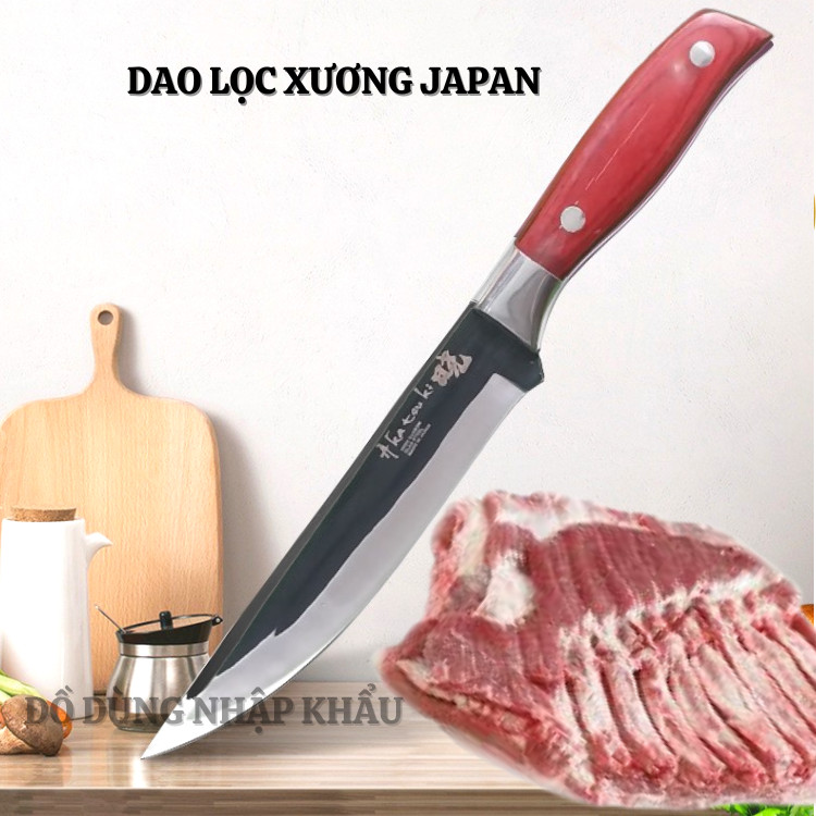 Dao lọc xương Japan siêu bén lưỡi thép xanh ốp 3 lớp tay ốp gỗ HINOKI chống trượt cao cấp