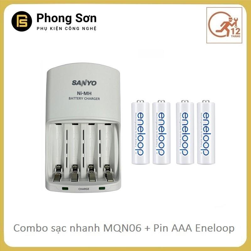 Bộ sạc pin AA AAA nhanh MQN06 Sanyo Kèm 4 viên Pin sạc AAA - Hàng Chính Hãng