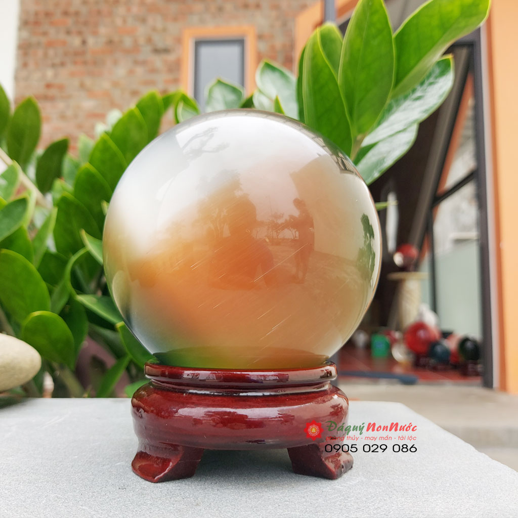 Quả cầu phong thuỷ đá mắt mèo đa sắc 10cm - đá Non Nước