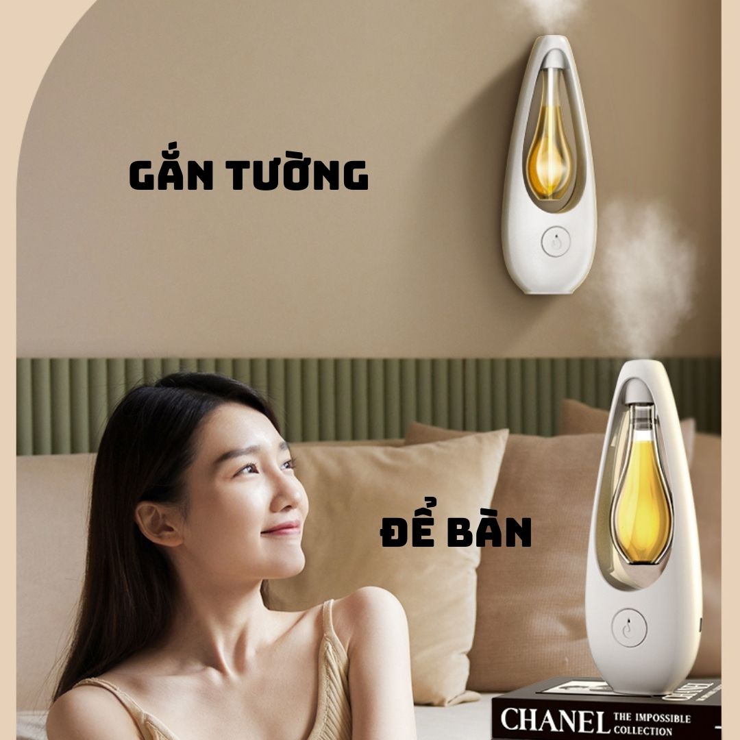 Máy xịt thơm phòng tự động JD007, máy xông tinh dầu, 6 loại tinh dầu thơm phòng, kèm pin sạc 500mAh