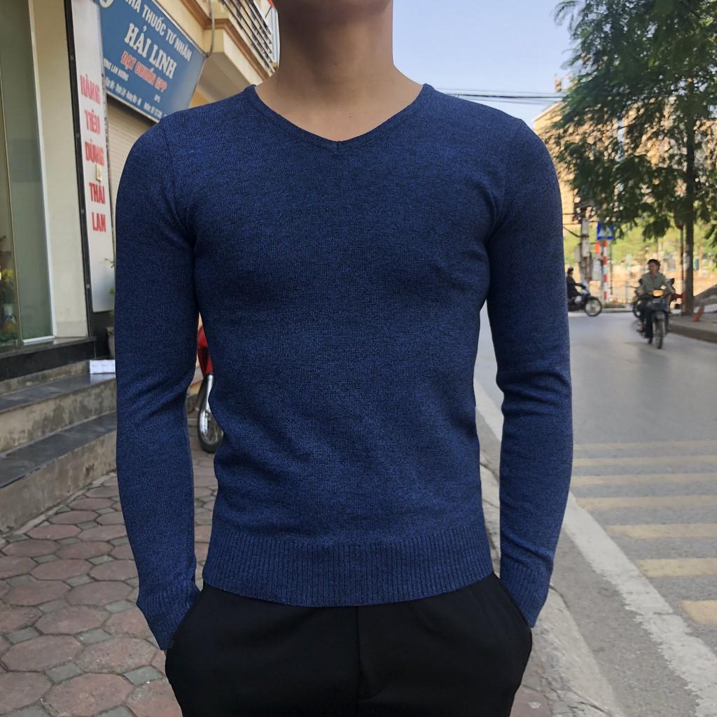 Áo len nam cổ tim sợi pha cotton - xuongaolen.com