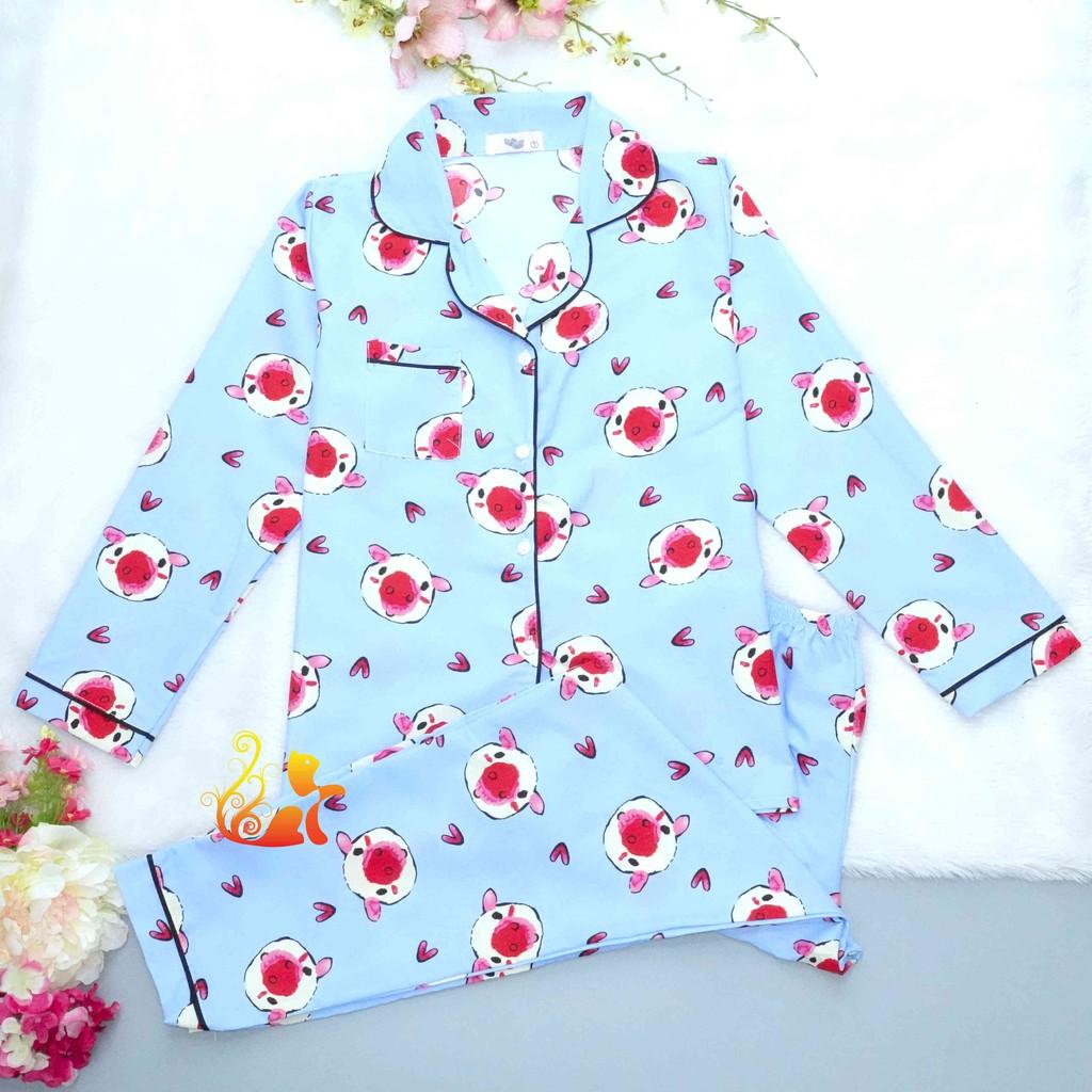 Đồ Bộ Mặc Nhà &quot;Heo má hồng&quot; Pijama Kate Thái Tay Dài - Dưới 60kg