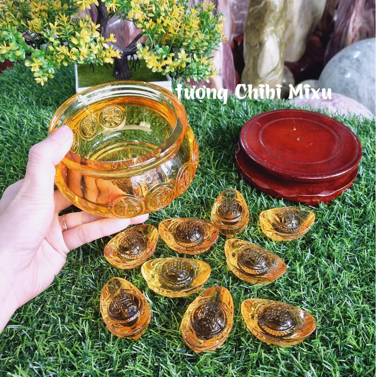 Combo Bát Tụ Bảo 12cm kèm 09 thỏi vàng 5cm mẫu rồng