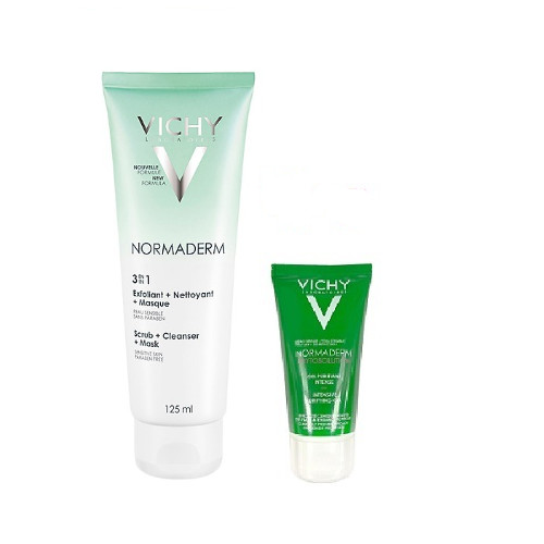 Kem Tẩy Tế Bào Chết 3 Tác Dụng Vichy Normaderm 3in 1 Scrub + Cleanser + Mask 125ml Tặng  Gel Rửa Mặt Vichy Normaderm 50ml