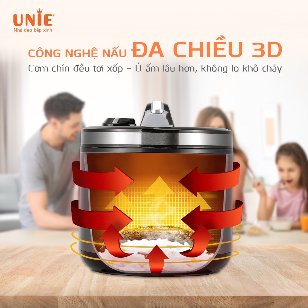 Nồi Cơm Điện 1.8Lit UNIE UE625, Lòng Niêu 5 Lớp Siêu Dày, Nấu 3D Công Suất 700w, Hàng Chính Hãng