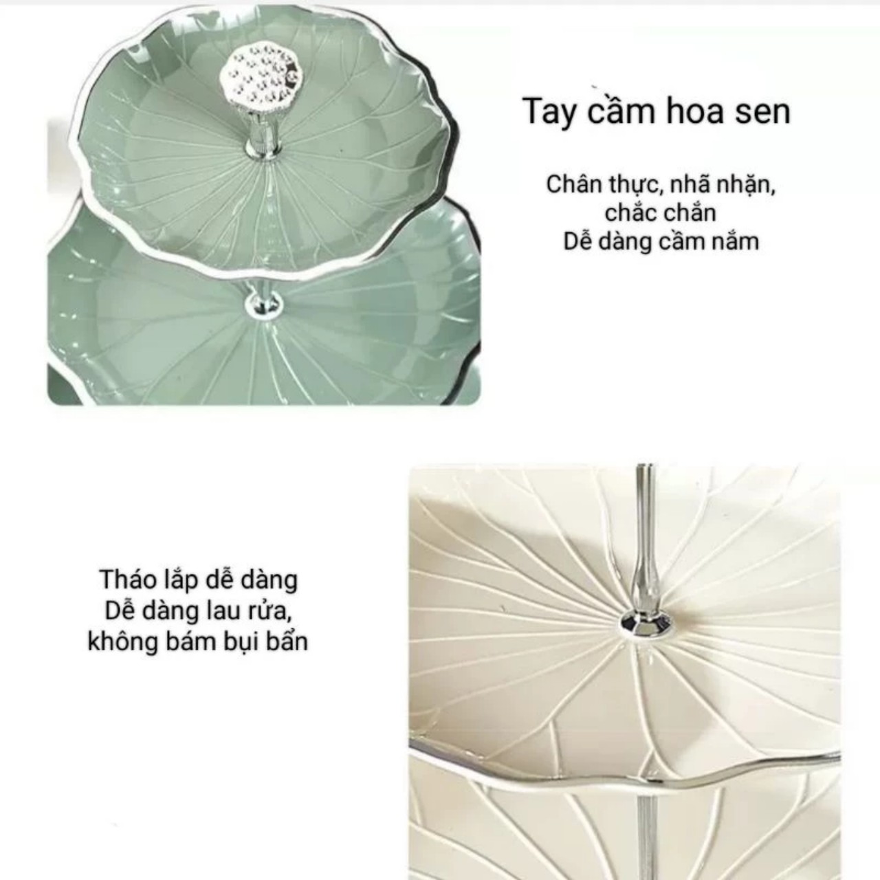 Khay Bánh Kẹo 3 Tầng Lá Sen - Khay Đựng Mứt Trái Cây Decor Tiệc, lễ Tết, Đĩa Khay Mứt 3 Tầng - HÀNG CHÍNH HÃNG MINIIN