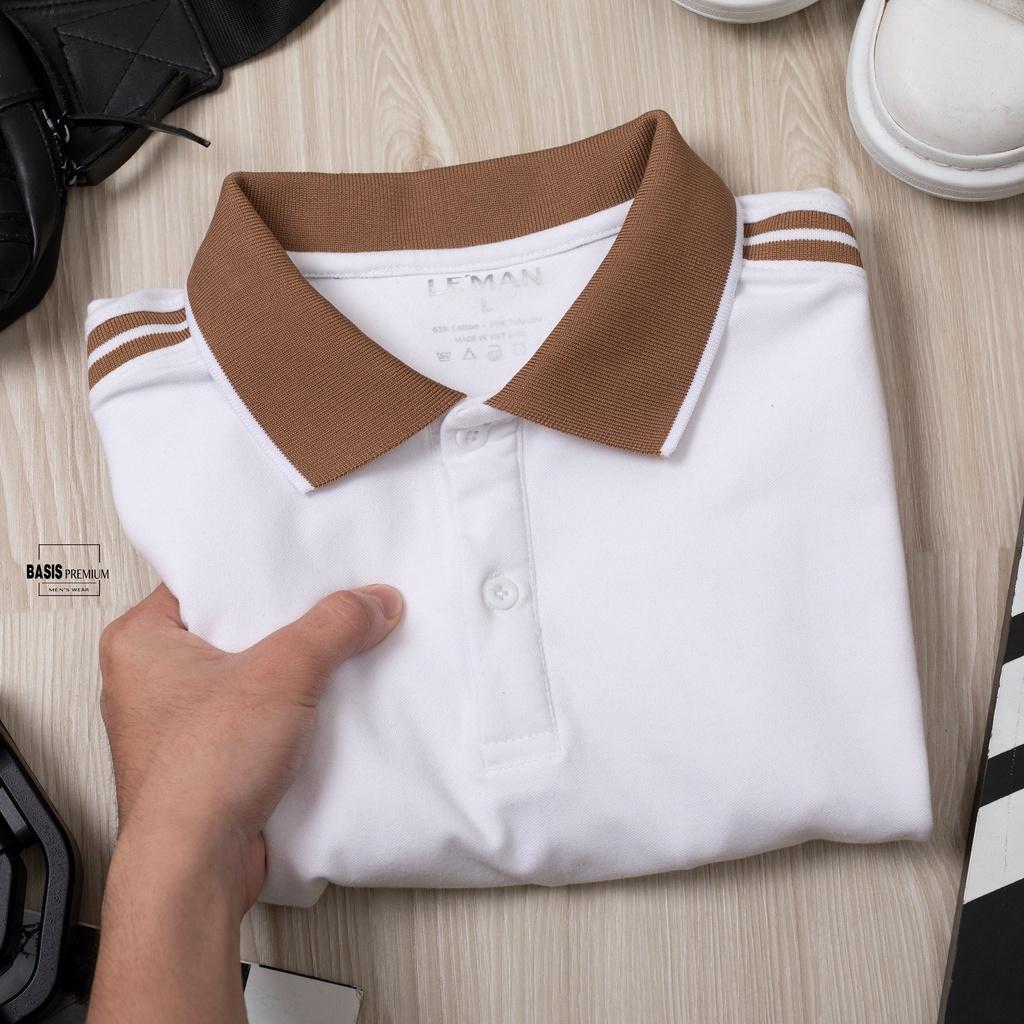 Áo polo nam phối cổ nâu RMEN Store CVC cá sấu co dãn, thoáng khí, full size A5