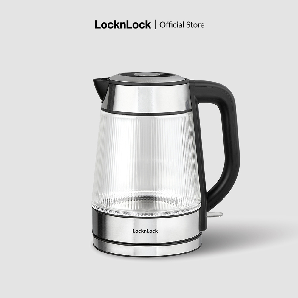 Ấm đun siêu tốc thủy tinh Locknlock Glass Electric Kettle 1.8L EJK256BLK, Hàng chính hãng, có đèn led, lưới lọc -JoyMall