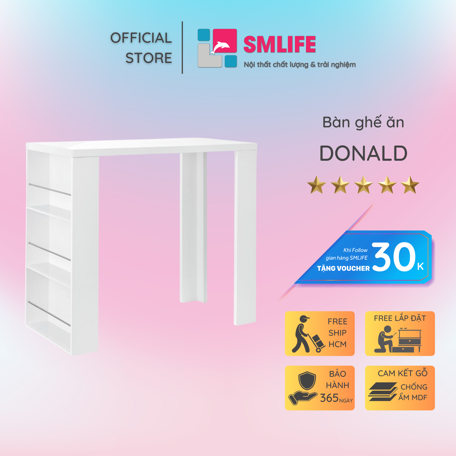 Bàn ăn gỗ hiện đại SMLIFE Donald | Gỗ MDF dày 17mm chống ẩm | D118xR58xC107cm