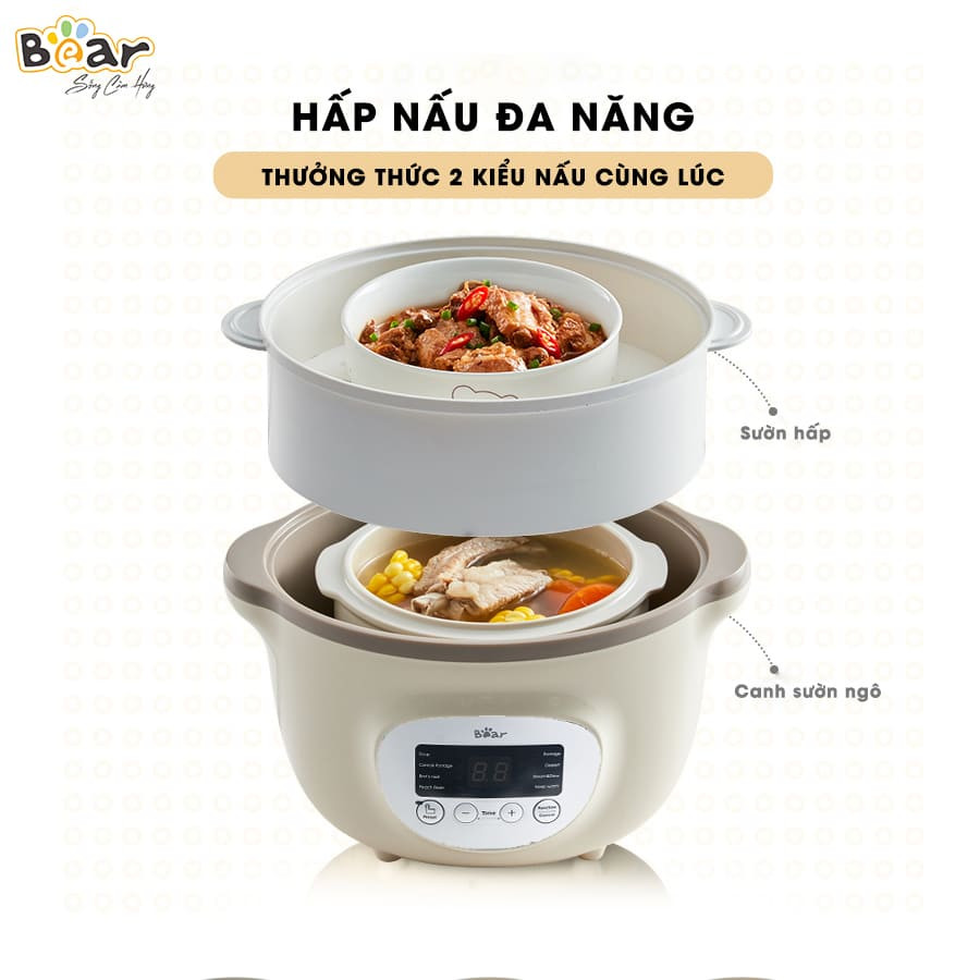 Nồi Nấu Cháo Chậm Cho Bé Bear, Hầm Cháo Chậm, Chưng Yến, Ninh Đa Năng Cho Bé Bear SUBE002 1.6 lít - Hàng chính hãng