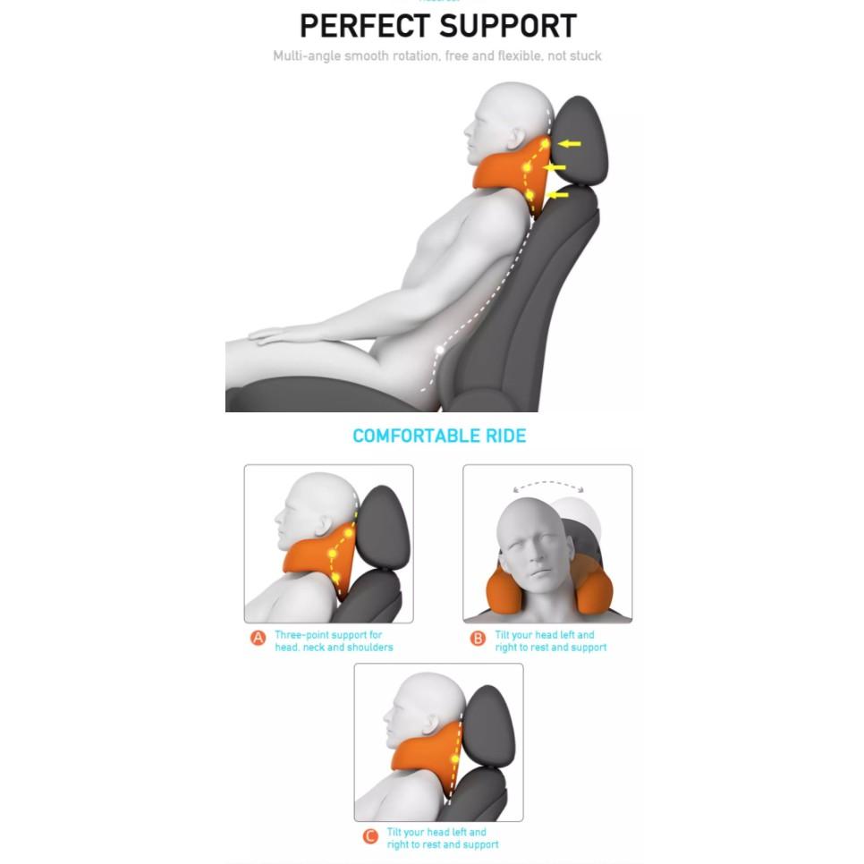 Gối kê cổ động học Car U-Shaped BASF️ trên ô tô (Đen Xám)