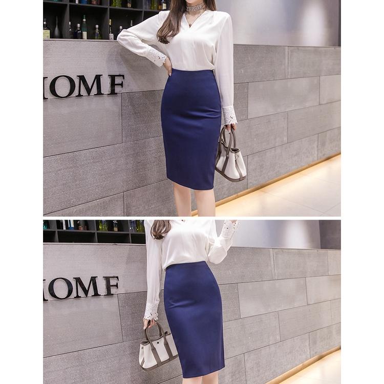Chân Váy Công Sở Bút Chì Dài Tới Gối Màu Xanh CHIPY From Ôm Lưng Thun Cạp Cao Cá Tính Kiểu Vintage, Ulzzang Đẹp MCV022