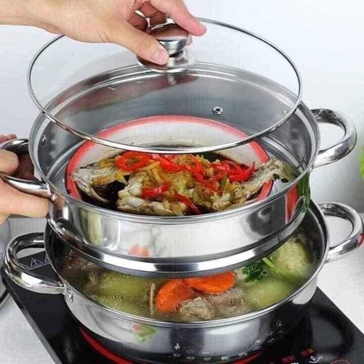 Nồi Hấp Đa Năng , Nồi Hấp 2 Tầng Inox 28cm Cao Cấp