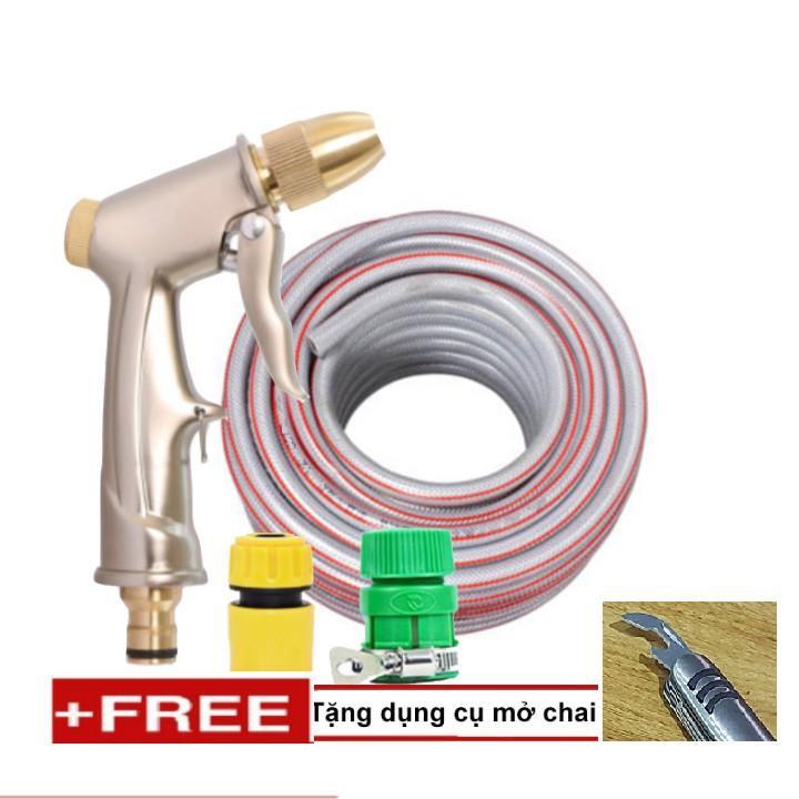 Bộ dây vòi xịt nước rửa xe, tưới cây . tăng áp 3 lần, loại 20m 206701-1 đầu đồng,cút,nối vàng+tặng mở chai TL