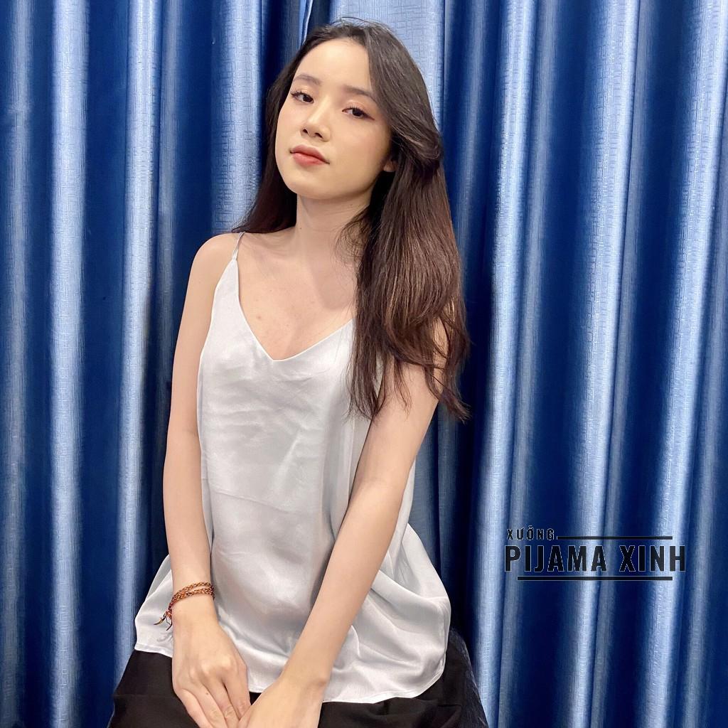 ÁO HAI DÂY LỤA SATIN ️HÀNG CHUÂN️ Áo nữ cổ V Hàng lụa chuẩn mềm, mịn, cực mát nhiều màu