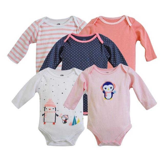 Set 5 body dài tay xuất mỹ cho bé trai và gái từ 0-12 tháng tuổi, set 5 body suit, body suit dài tay