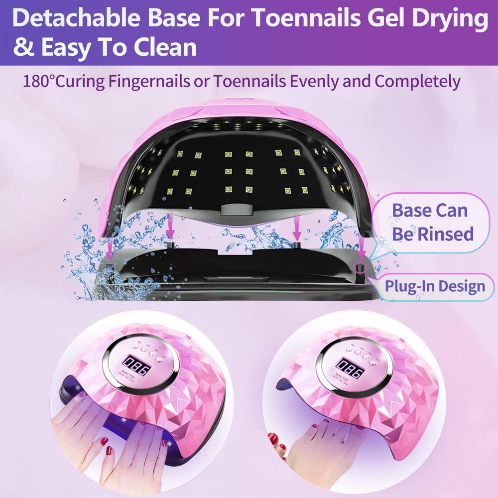 Đèn UV cho móng gel, đèn máy sấy móng 248W với 60 đèn móng UV LED cho móng tay, đèn làm móng gel chuyên nghiệp với 4 bộ đếm thời gian, cảm biến xe hơi, đèn cứng cho móng tay/móng chân