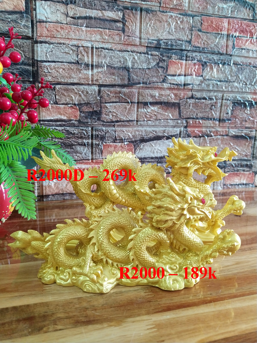 Tượng rồng cầm châu đá poly màu vàng R2000D