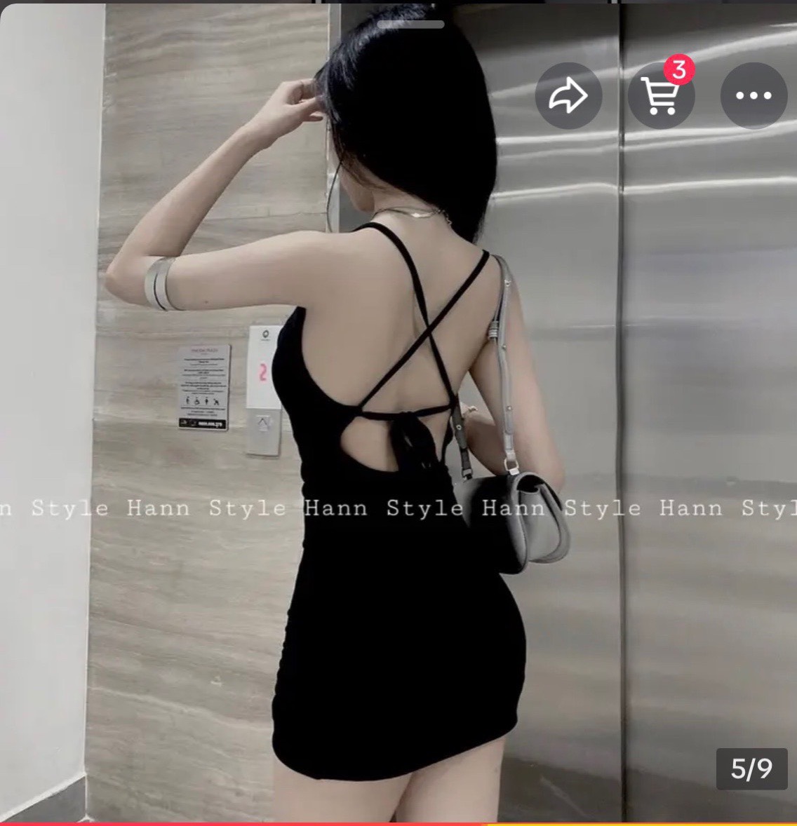 Đầm hở lưng body dáng ngắn đan dây, váy nữ có mút