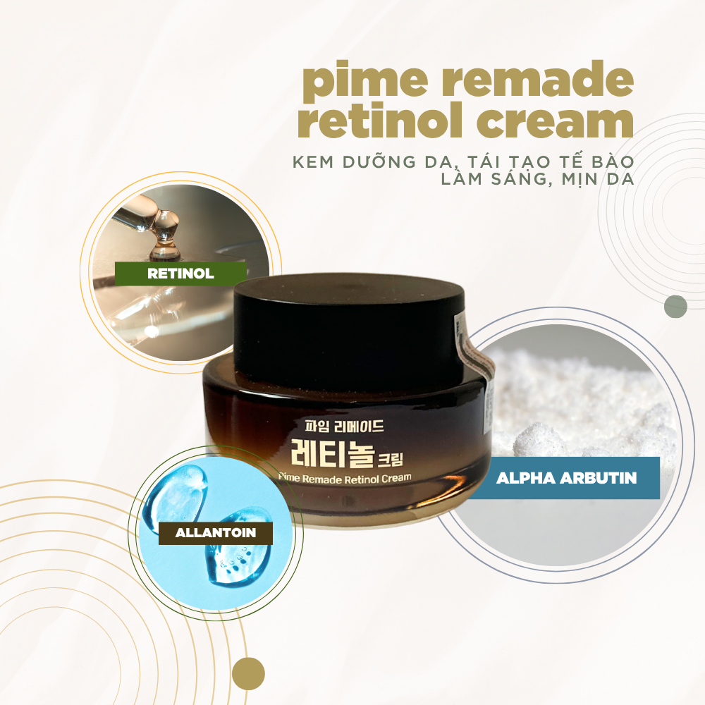 Kem dưỡng Pime Remade Retinol Cream hỗ trợ tái tạo da, dưỡng sáng, giảm thâm nám, giảm lão hóa 50g