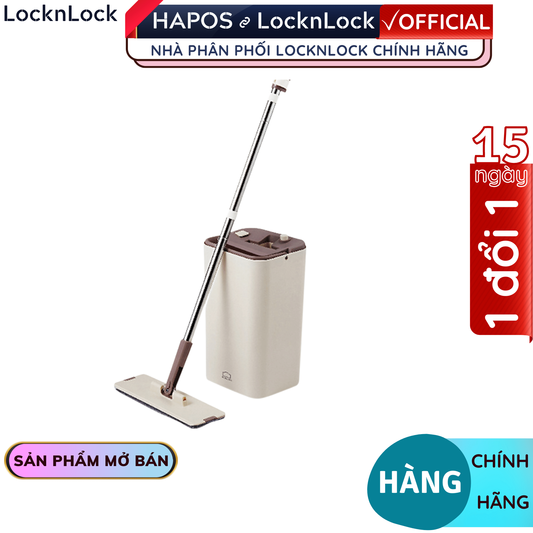 Bộ cây lau nhà Lock&Lock Squeeze Flat Mop ETM471 - Hàng chính hãng, cây lau nhẹ, dễ dàng vắt nước, làm sạch - Hapos