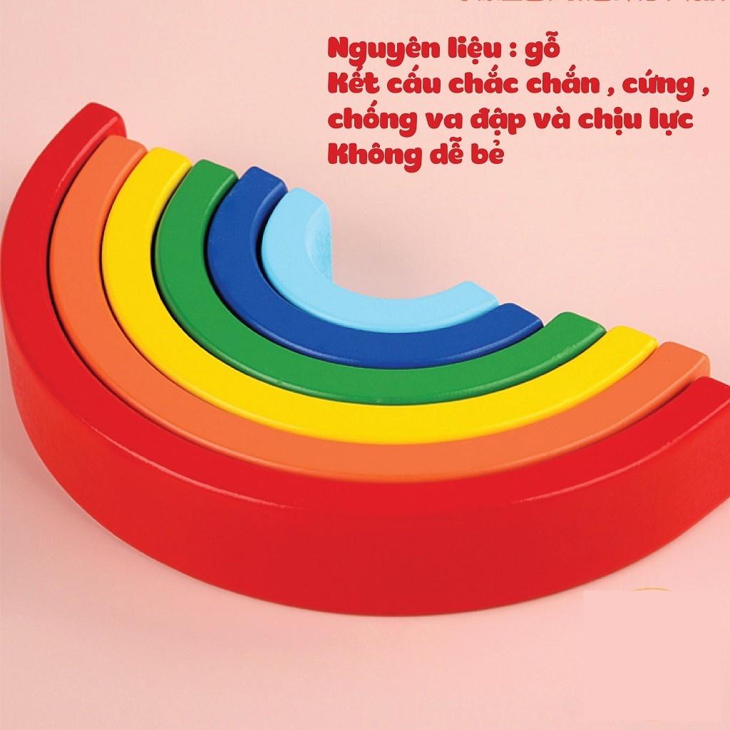 Bộ Xếp Hình Cầu Vồng Bằng Gỗ, Đồ Chơi Cầu Vồng Phát Triển Nhận Thức Thông Minh Vui Nhộn