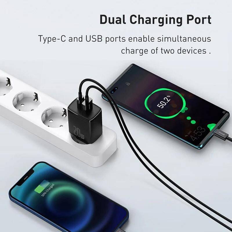 Bộ sạc nhanh nhỏ gọn Baseus Compact Quick Charger U+C 20W - hàng chính hãng