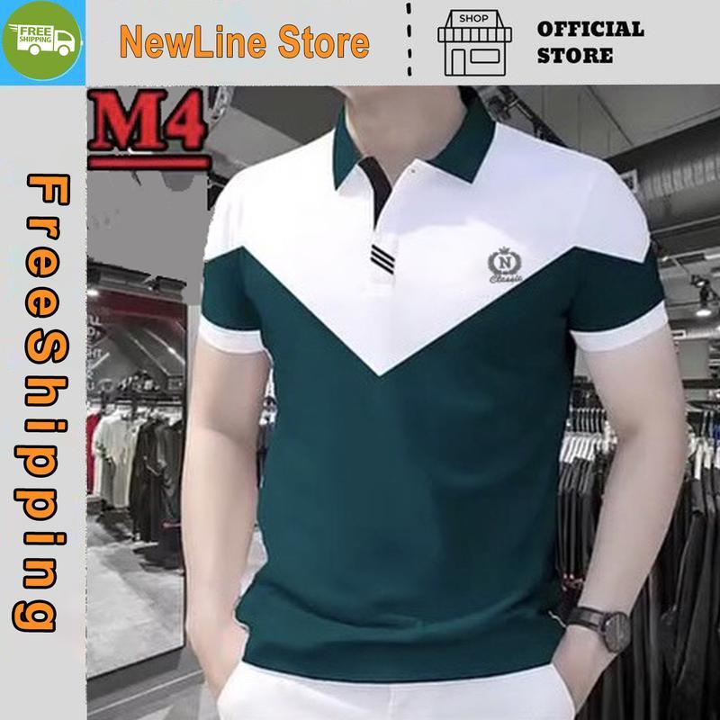 Áo PoLo Nam Cổ Tim MIX 2 Màu Kiểu Dáng Sang Trọng Hàng Cao Cấp   Menswear Có Cổ Ngắn Tay Shirt. - Vai Đen Thân Trắng, Vai Đen Thân Trắng