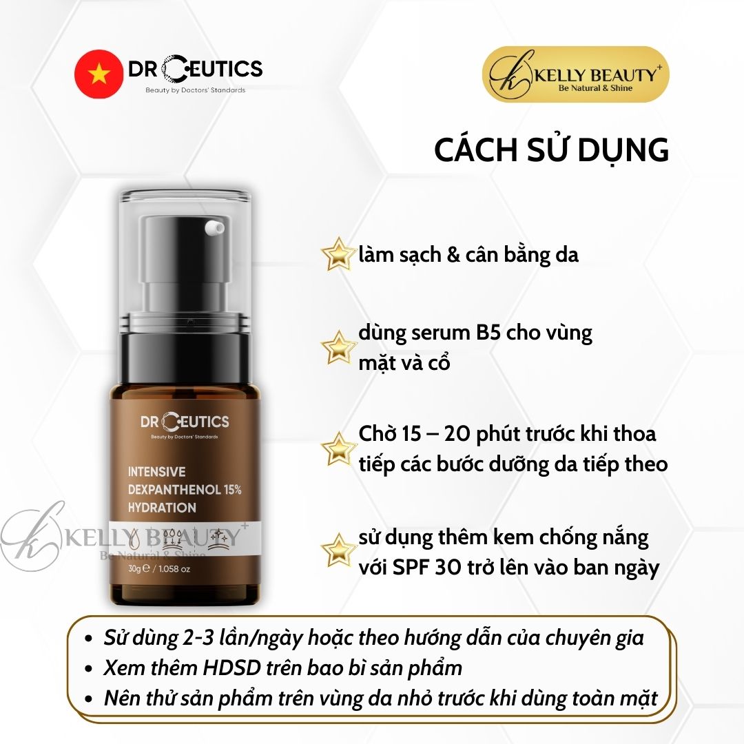 Serum Vitamin B5 15% DrCeutics - Siêu Phục Hồi Da & Cấp Ẩm Cho Da - Intensive Dexpanthenol 15% Hydration - Kelly Beauty