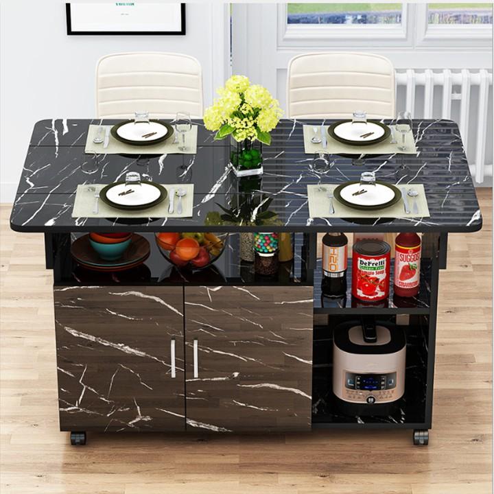 Bàn ăn gấp gọn thông minh tích hợp tủ để bát, gia vị kích thước sử dụng 120*70*77cm.