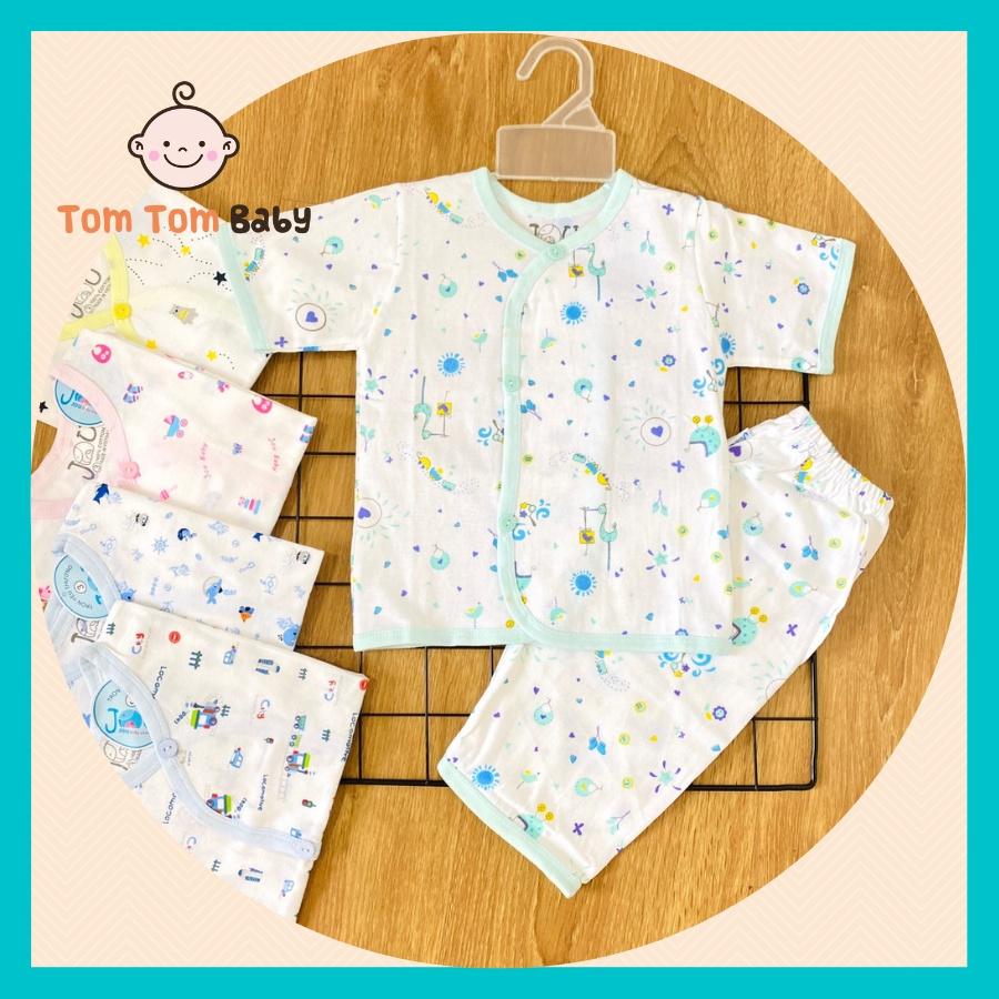 Bộ quần áo sơ sinh ( 1 bộ) cotton 100% cao cấp JOU | Mẫu áo Tay Ngắn, Quần Dài Họa Tiết | Size 1,2,3 cho bé sơ sinh -9kg