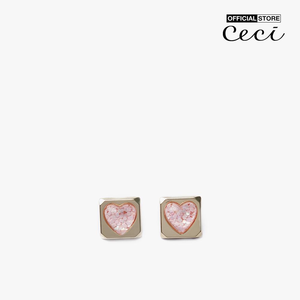 CECI - Khuyên tai nữ vuông phối hình trái tim độc đáo CC1-09000052