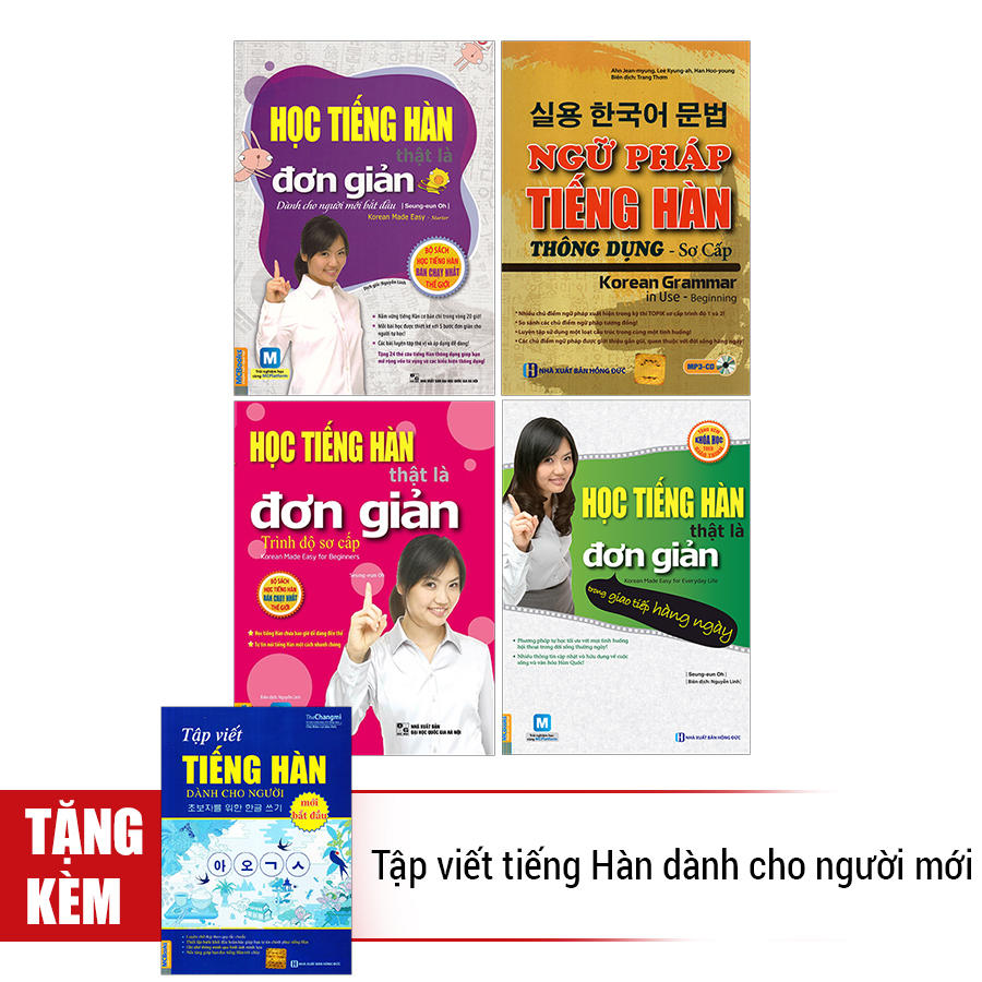 Combo Học Tiếng Hàn Đơn Giản + Ngữ Pháp Cho Người Mới Bắt Đầu (Tặng Kèm Tập Viết Tiếng Hàn Dành Cho Người Mới Bắt Đầu)