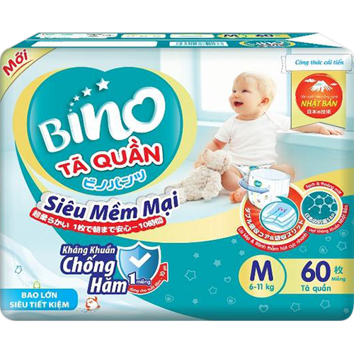 Tã quần Bino Kháng khuẩn Size M60 (6-11kg)