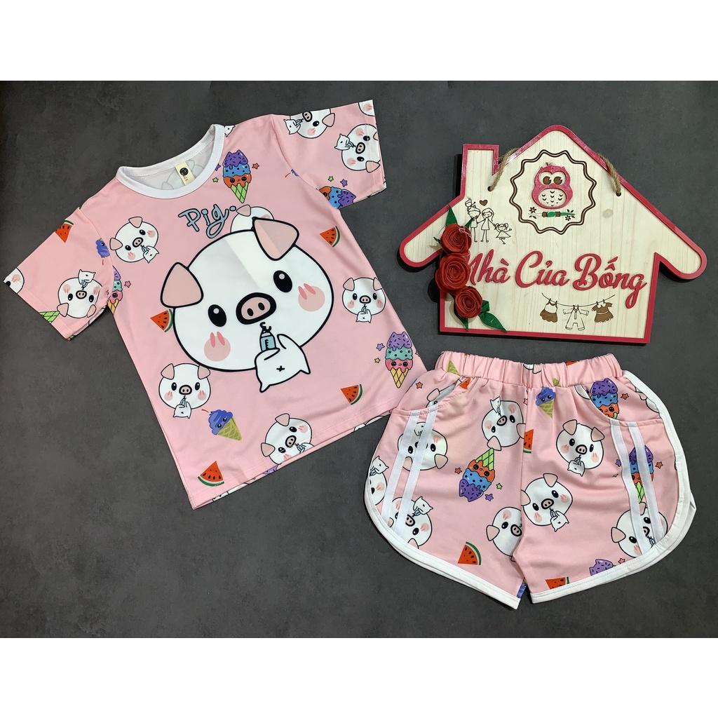 Bộ thun lạnh bé gái phối hình in 3D size 9 - 40 kg