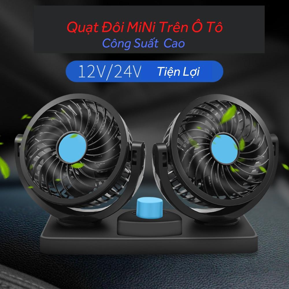 Quạt đôi mini trên xe ô tô  12V-24V
