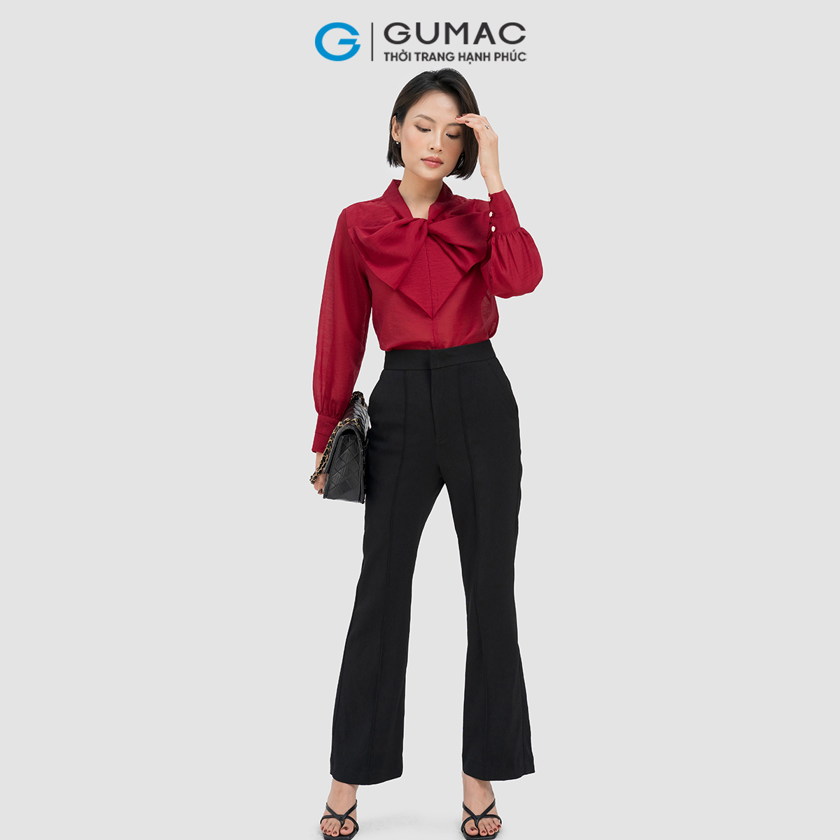 Quần tây nữ ống loe chiết ly tôn dáng thanh lịch GUMAC QD04030