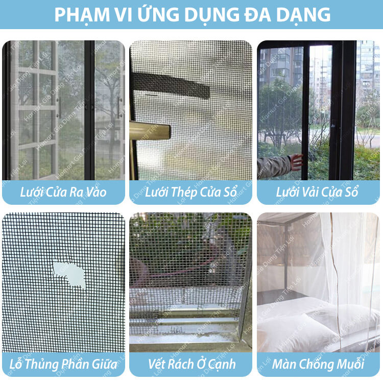 Băng Keo Dán Vá Lưới Chống Muỗi Cửa Sổ Màn Ngủ Chống Côn Trùng Kín Gió Dính Chắc Tiện Lợi