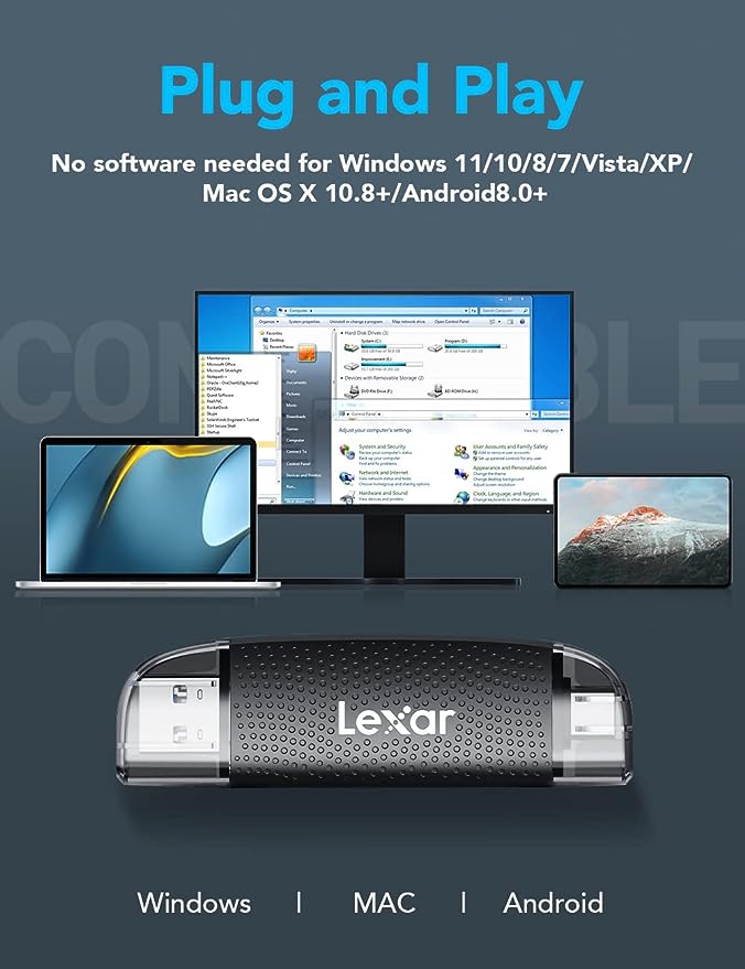 Đầu đọc thẻ nhớ Lexar RW310 Dual-Slot SD / MicroSD USB 3.2 Type-C và Type-A, tốc độ đọc 170Mb/s - Hàng chính hãng BH 12 tháng