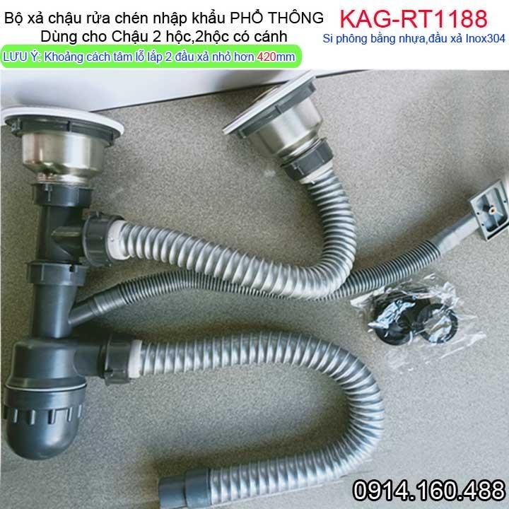 Bộ xi phông chậu rửa bát inox hai hố cân bằng nhau