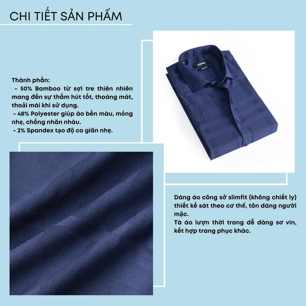 Áo sơ mi nam ngắn tay kẻ sọc caro màu xanh navy ADINO vải sợi tre Bamboo mềm mịn mát dáng slimfit công sở trẻ trung CT93