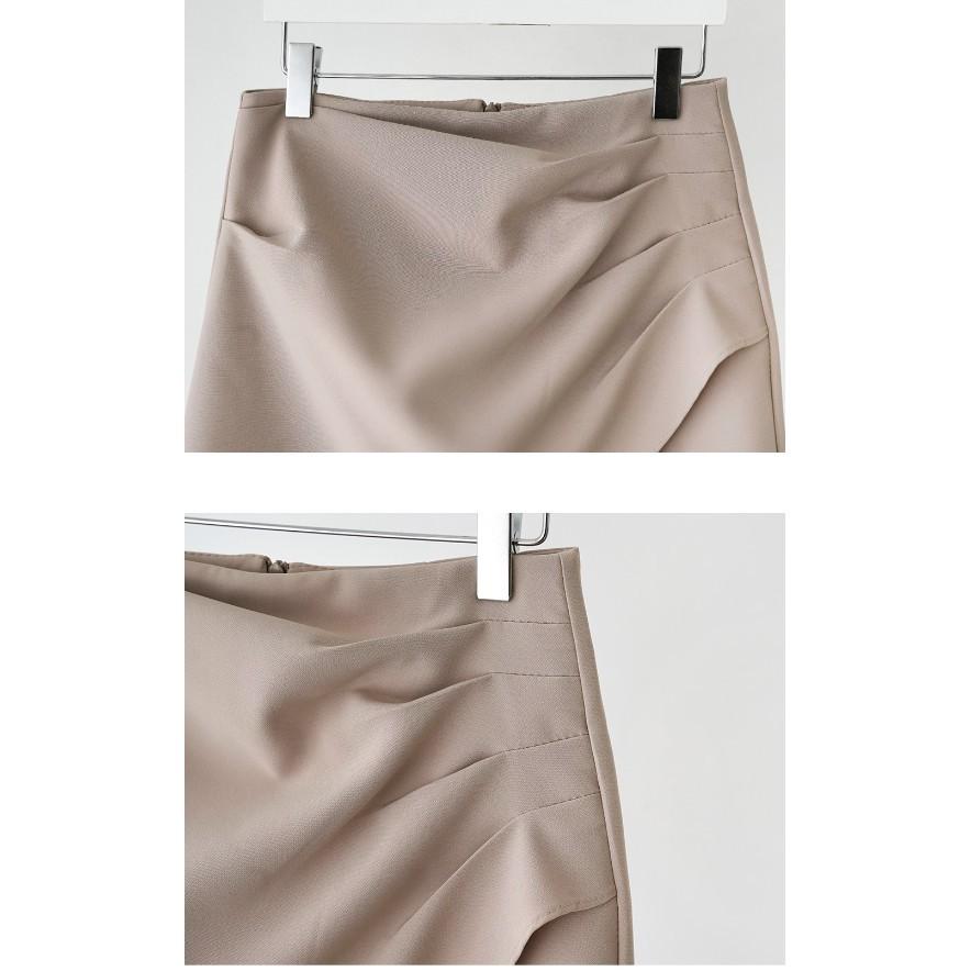 Chân váy A cách điệu vạt chéo bên hông, chân váy nữ dáng ngắn cạp cao 2 màu nâu đen Okella CV009