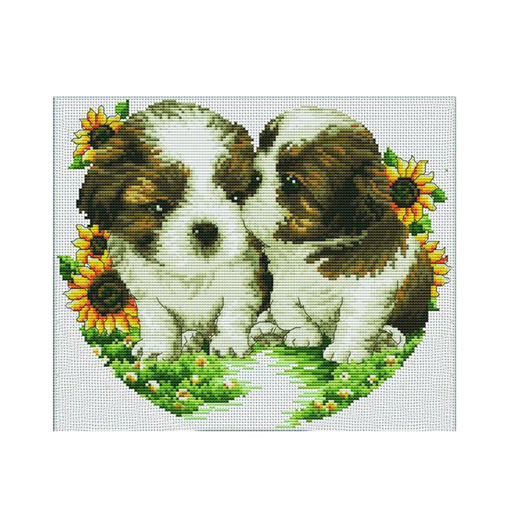 11CT Double Dogs Stamped Cross Stitch DIY Embroidery Kits for Beginners