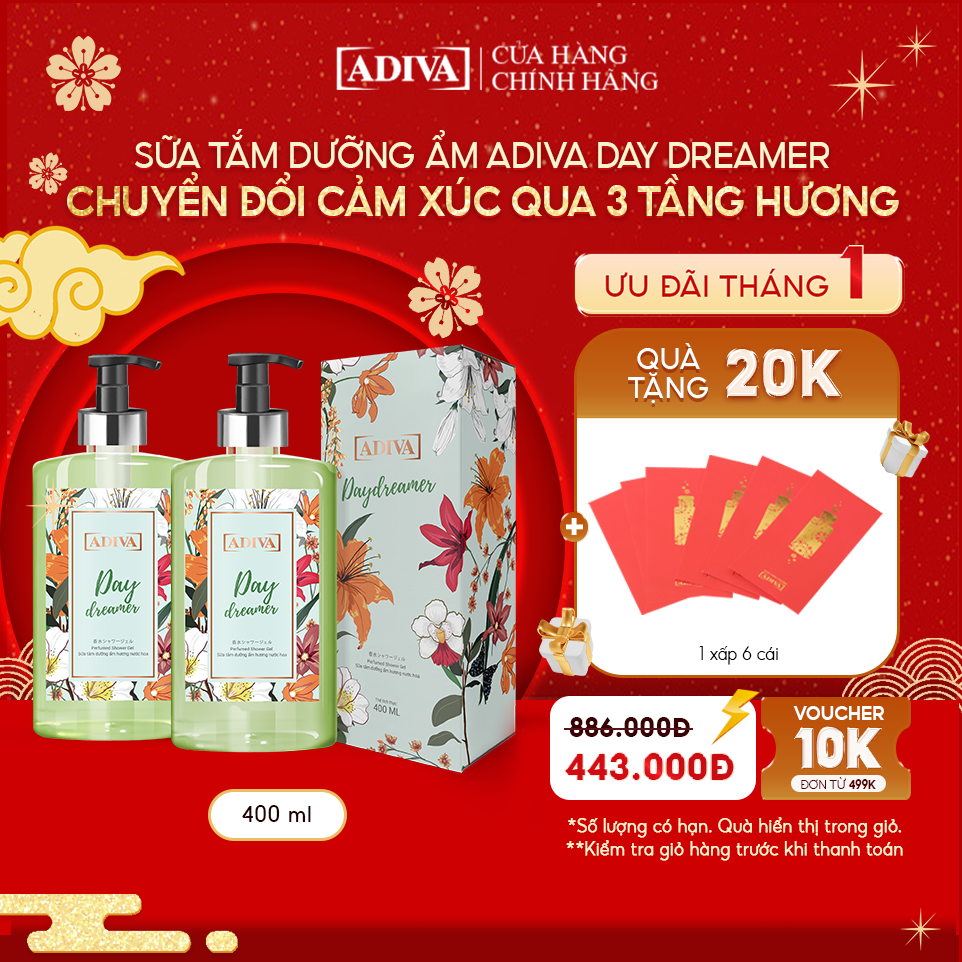 Combo 2 Chai Sữa Tắm Dưỡng Ẩm Hương Nước Hoa Adiva Day Dreamer (400ml/Chai)