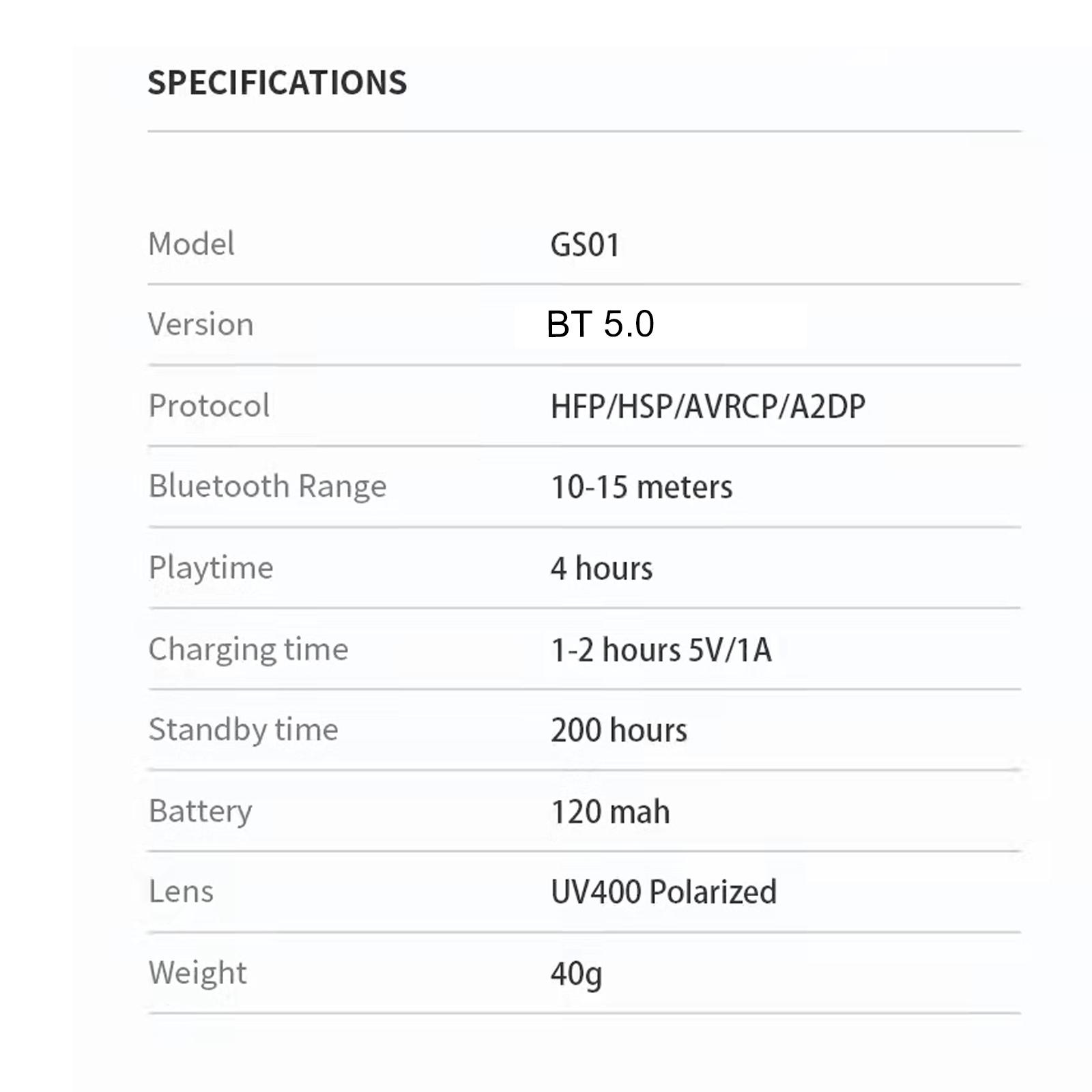 GS01 Smart Sunglasses Wireless BT5.0 Stereo Headset Music Audio Outdoor Cycling Sunglasses Headphones With Mic