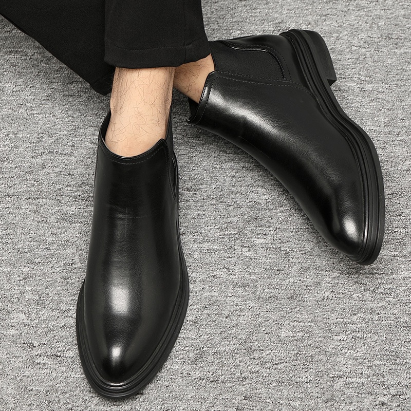 Giày Chelsea Boots Nam Cổ Lửng Màu Nâu Da Bò Nguyên Tấm Nhập Khẩu Đế Cao Su Đúc Nguyên Khối