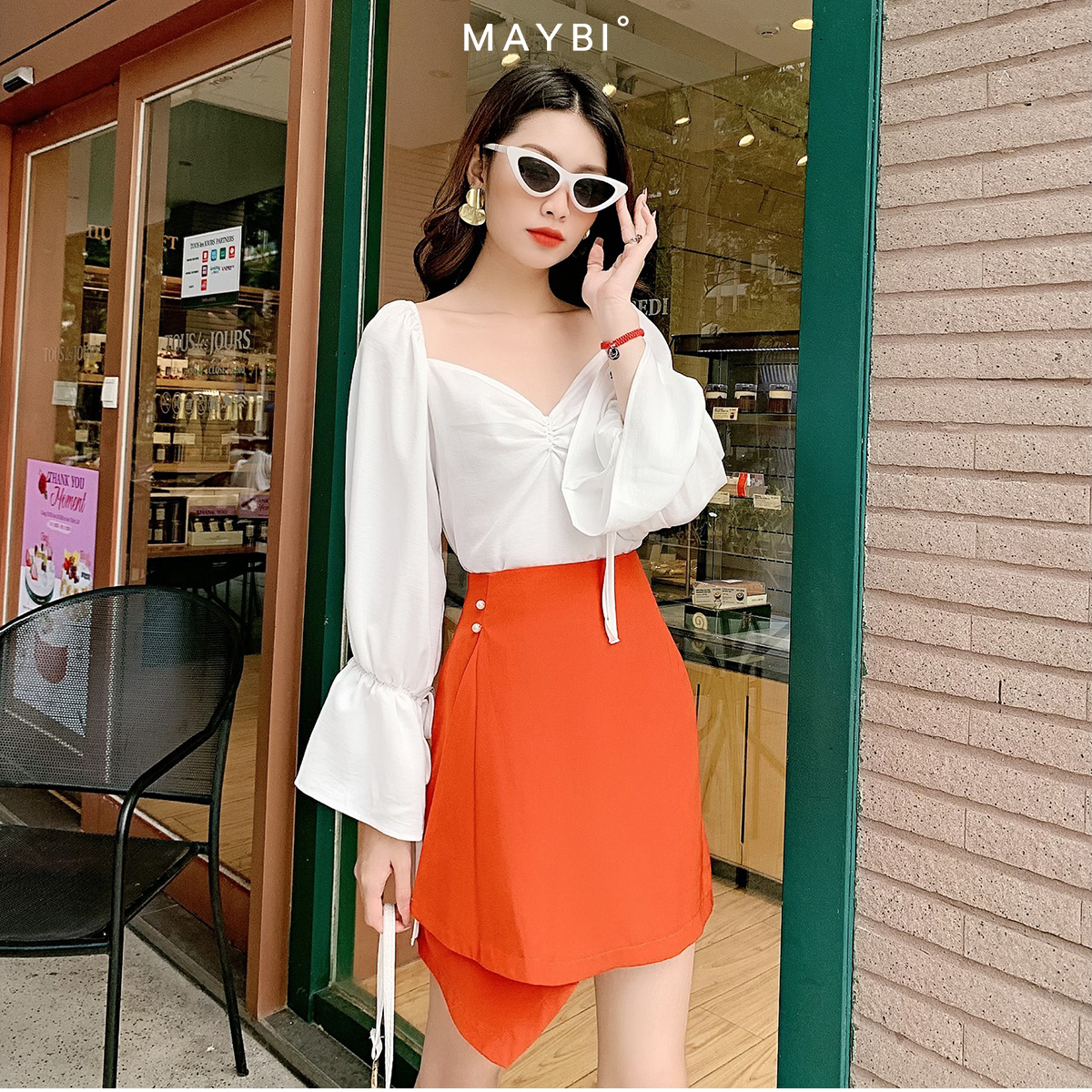 MAYBI - Chân váy cam đất lật tà Orange Flipted Skirt