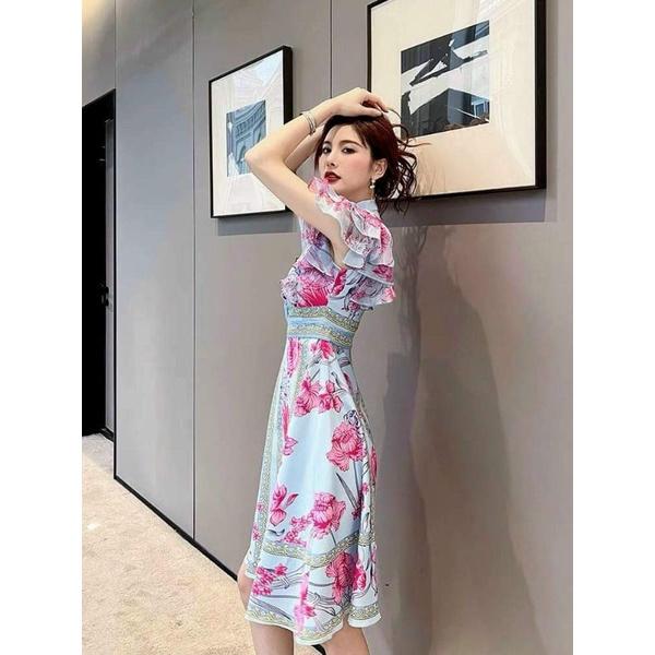 HÀNG NHẬP - ĐẦM XÒE LỤA HOA TAY CÁNH TIÊN CỔ TRỤ