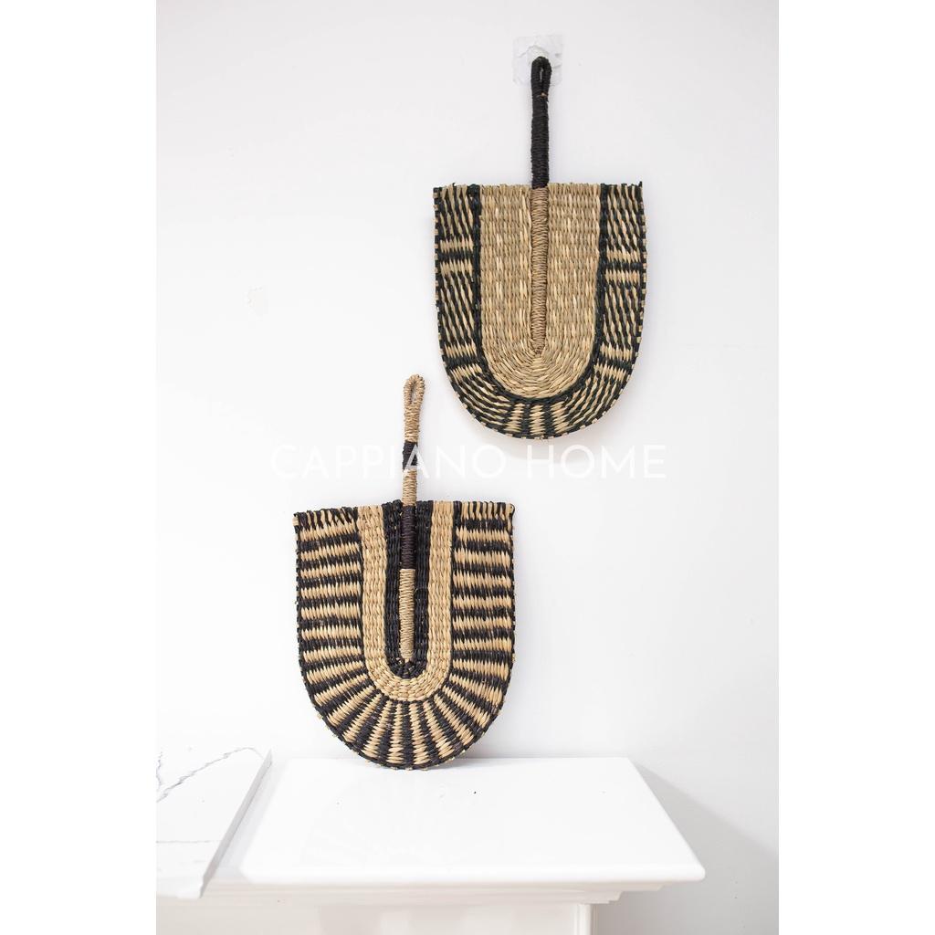 Bộ quạt trang trí, quạt decor treo tường, quạt cói hoạ tiết - Cappiano Home