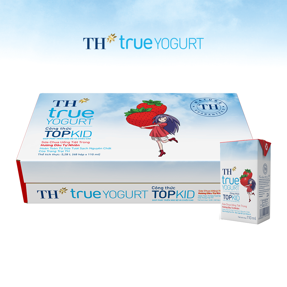 Thùng 48 hộp sữa chua uống tiệt trùng TOPKID hương dâu tự nhiên TH True Yogurt 110ml (110ml x 48)